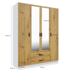 Szafa z lustrem 4D2S Biały / dąb artisan Mebelbos