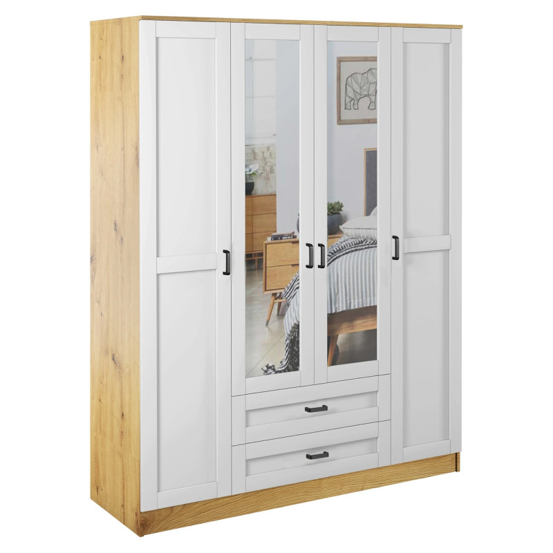 Szafa z lustrem 4D2S RAMA Dąb artisan / biały Mebelbos
