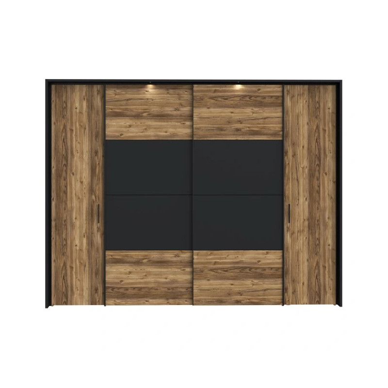 Szafa przesuwna 280cm z oświetleniem Hayato Czarny/Świerk