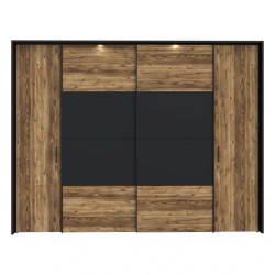 Szafa przesuwna 280cm z oświetleniem Hayato Czarny/Świerk