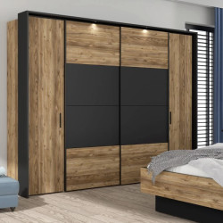 Szafa przesuwna 280cm z oświetleniem Hayato Czarny/Świerk