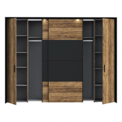 Szafa przesuwna 280cm z oświetleniem Hayato Czarny/Świerk