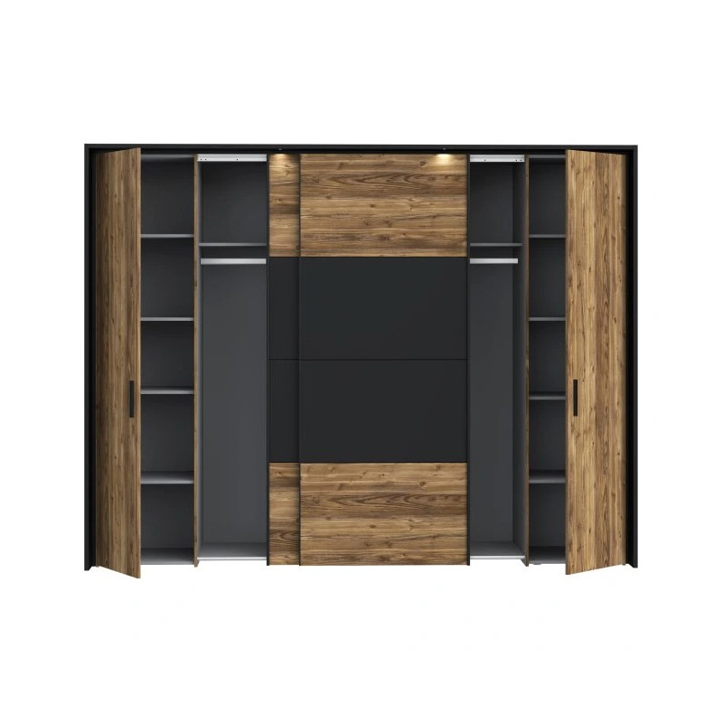 Szafa przesuwna 280cm z oświetleniem Hayato Czarny/Świerk