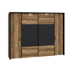 Szafa przesuwna 280cm z oświetleniem Hayato Czarny/Świerk