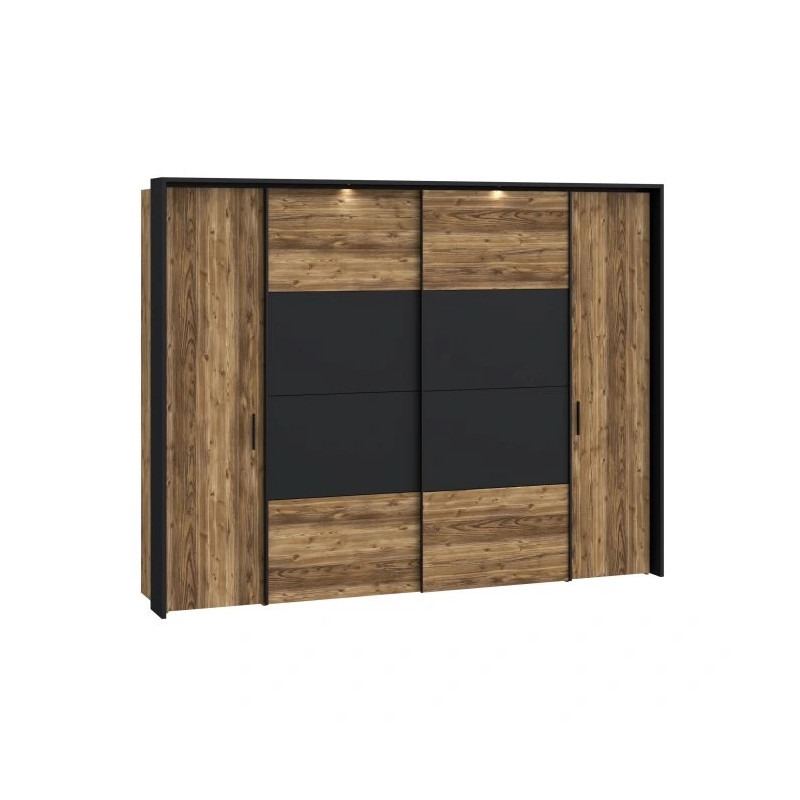 Szafa przesuwna 280cm z oświetleniem Hayato Czarny/Świerk