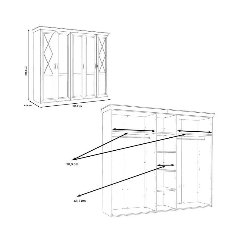 Szafa ubraniowa 260 cm Kashmir Typ KSMS955S3 Meble Forte