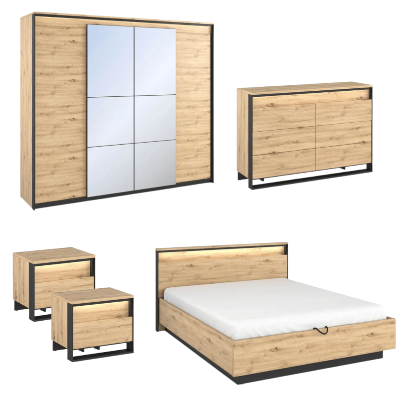 Zestaw Mebli Do Sypialni QUANT dąb artisan/czarny Zestaw Mebli Do Sypialni QUANT dąb artisan/czarny