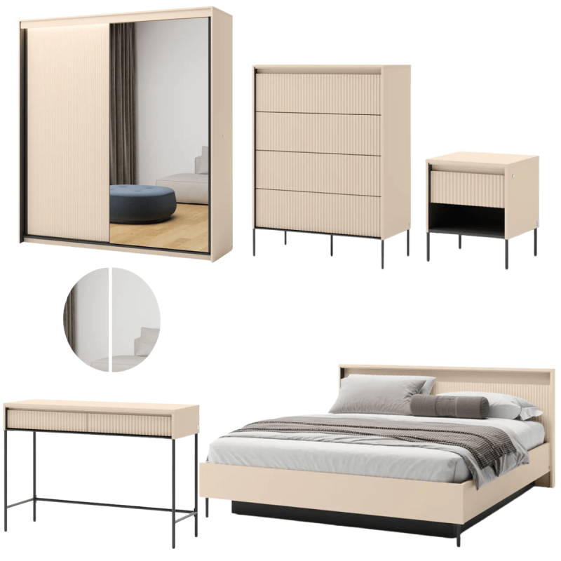 Zestaw Mebli Do Sypialni TREND Beż Piaskowy / Czarny Zestaw Mebli Do Sypialni TREND Beż Piaskowy / Czarny