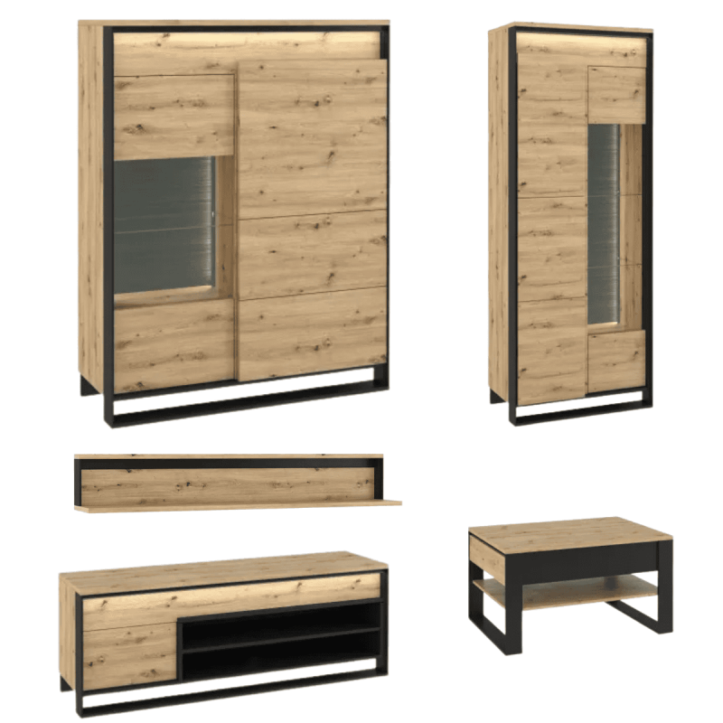 Zestaw Mebli Do Salonu Meblościanka QUANT dąb artisan/czarny Zestaw Mebli Do Salonu Meblościanka QUANT dąb artisan/czarny