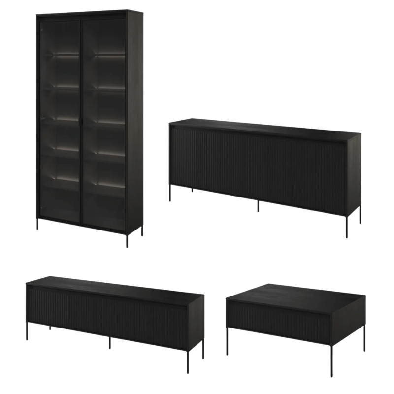 Zestaw Mebli Do Salonu TREND z Oświetleniem Czarny Zestaw Mebli Do Salonu TREND z Oświetleniem Czarny