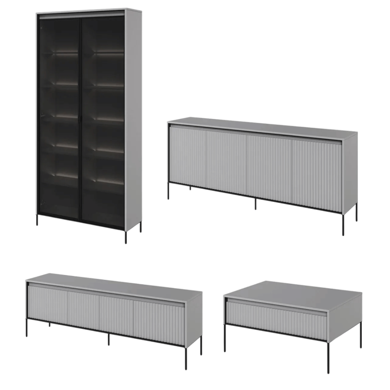 Zestaw Mebli Do Salonu TREND z Oświetleniem Szary Zestaw Mebli Do Salonu TREND z Oświetleniem Szary