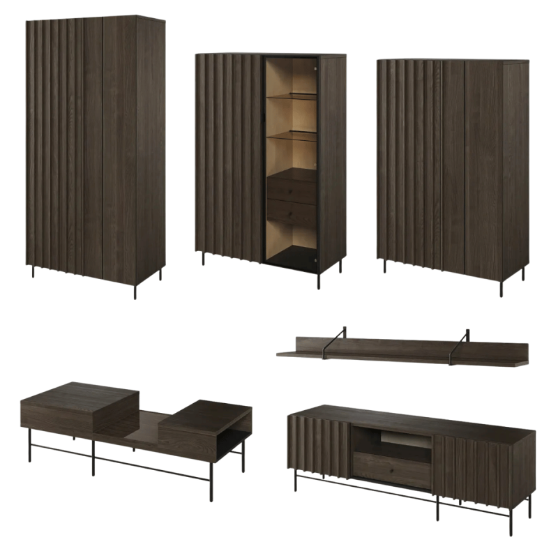 Zestaw Mebli Do Salonu PIEMONTE jesion portland / czarny 1 Zestaw Mebli Do Salonu PIEMONTE jesion portland / czarny 1