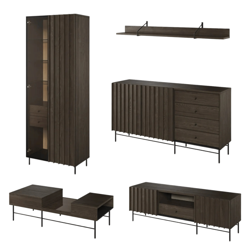 Zestaw Mebli Do Salonu PIEMONTE jesion portland / czarny 2 Zestaw Mebli Do Salonu PIEMONTE jesion portland / czarny 2