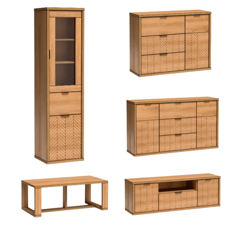 Zestaw Mebli Do Salonu FONTI Pokój dzienny Dąb Karmel Zestaw Mebli Do Salonu FONTI Pokój dzienny Dąb Karmel