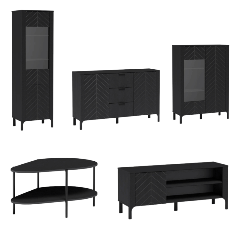 Zestaw Mebli Do Salonu MALUMI Czarny Painflow Jodełka Nowoczesny Zestaw Mebli Do Salonu MALUMI Czarny Painflow Jodełka Nowoczesny