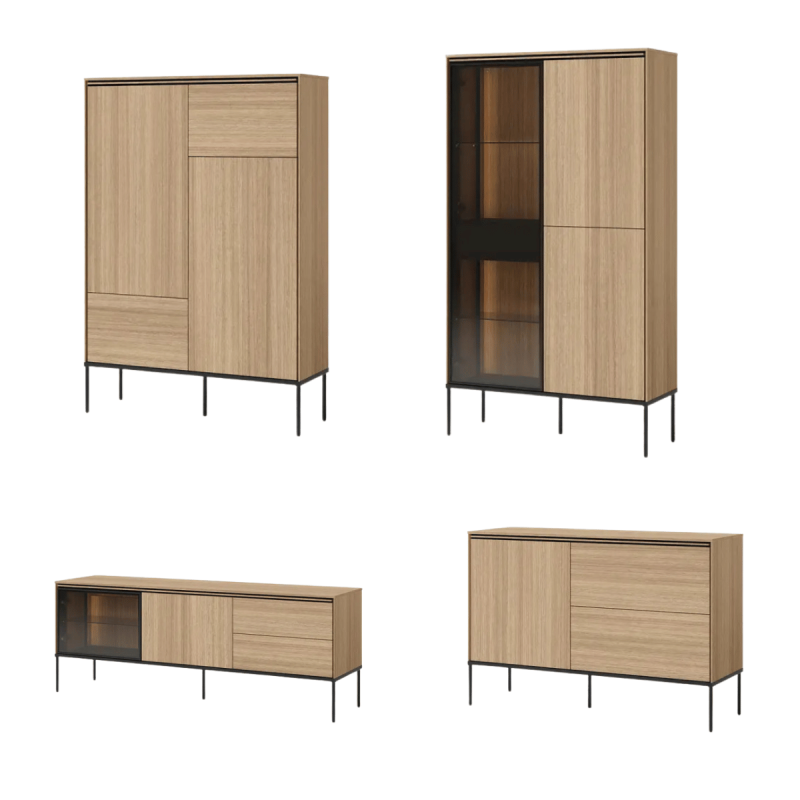 Zestaw Mebli Do Salonu VISSO 1 Dąb Linearny Wysokie Metalowe Zestaw Mebli Do Salonu VISSO 1 Dąb Linearny Wysokie Metalowe