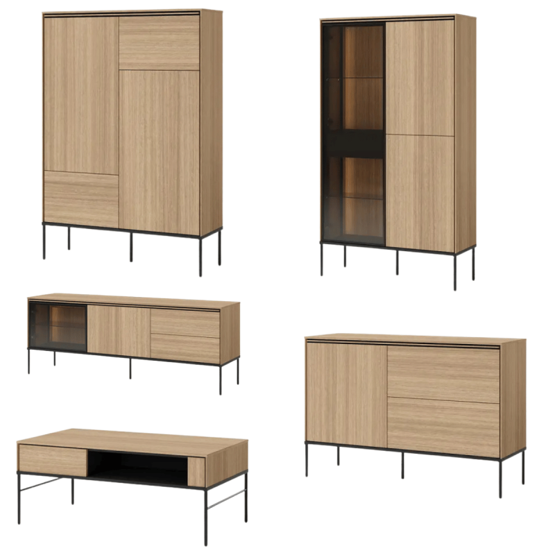Zestaw Mebli Do Salonu VISSO Dąb Linearny Wysokie Metalowe Zestaw Mebli Do Salonu VISSO Dąb Linearny Wysokie Metalowe