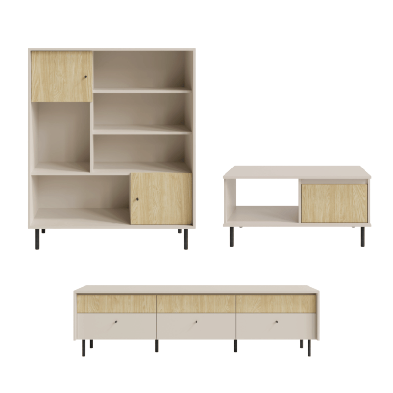 Zestaw Mebli Do Salonu MALTA 4 Beż Piaskowy / Dąb Olejowany Zestaw Mebli Do Salonu MALTA 4 Beż Piaskowy / Dąb Olejowany