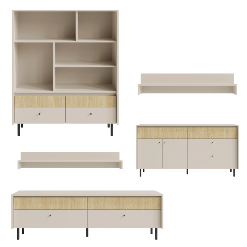 Zestaw Mebli Do Salonu MALTA 3 Beż Piaskowy / Dąb Olejowany Zestaw Mebli Do Salonu MALTA 3 Beż Piaskowy / Dąb Olejowany