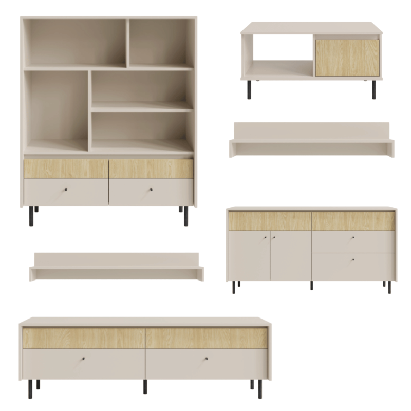 Zestaw Mebli Do Salonu MALTA 2 Beż Piaskowy / Dąb Olejowany Zestaw Mebli Do Salonu MALTA 2 Beż Piaskowy / Dąb Olejowany