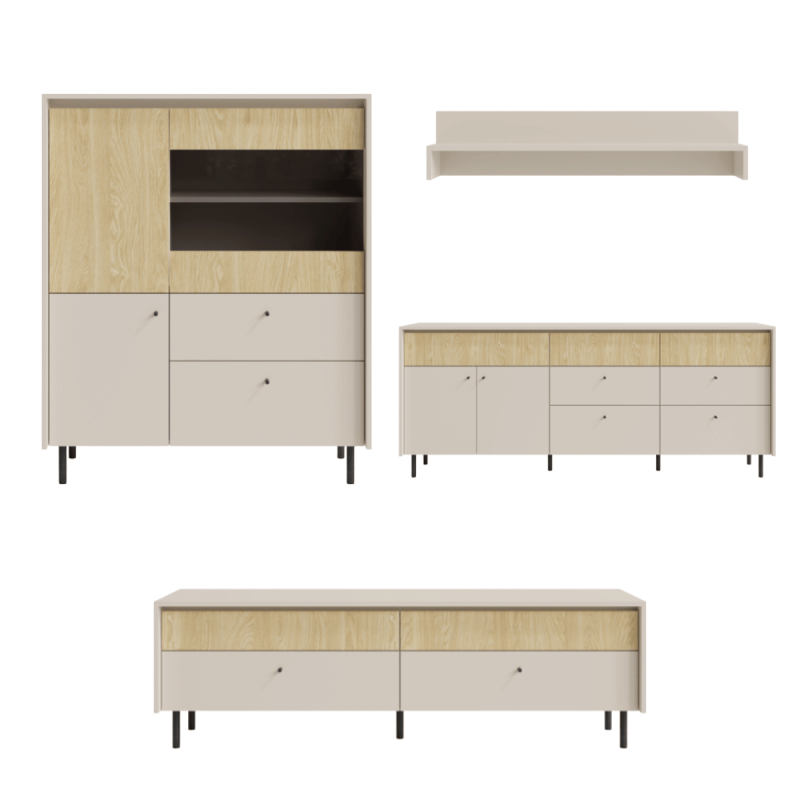 Zestaw Mebli Do Salonu MALTA 1 Beż Piaskowy / Dąb Olejowany Zestaw Mebli Do Salonu MALTA 1 Beż Piaskowy / Dąb Olejowany