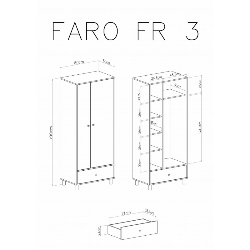 Szafa Faro FR3 Biały Lux / Dąb Artisan / Szary Meblar