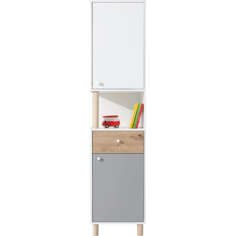 Regał Faro FR5 Biały Lux / Dąb Artisan / Szary Meblar