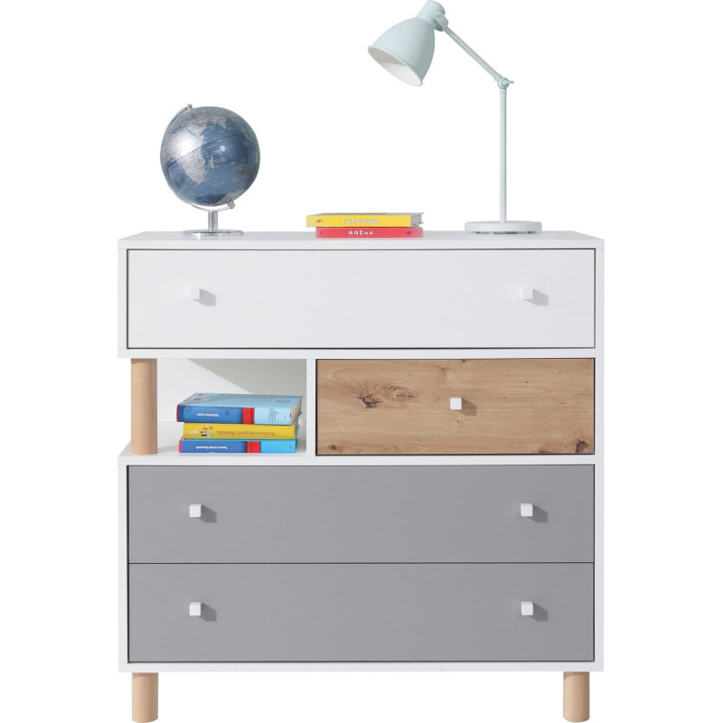 Komoda Faro FR11 Biały Lux / Dąb Artisan / Szary Meblar