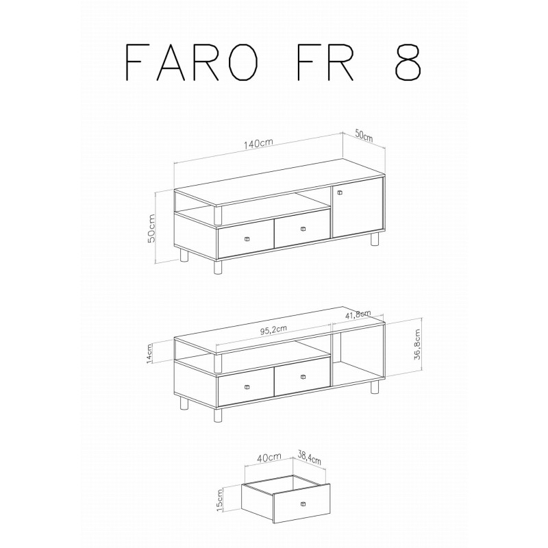 Szafka RTV Faro FR8 Biały Lux / Dąb Artisan / Szary Meblar