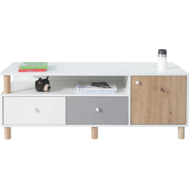 Szafka RTV Faro FR8 Biały Lux / Dąb Artisan / Szary Meblar