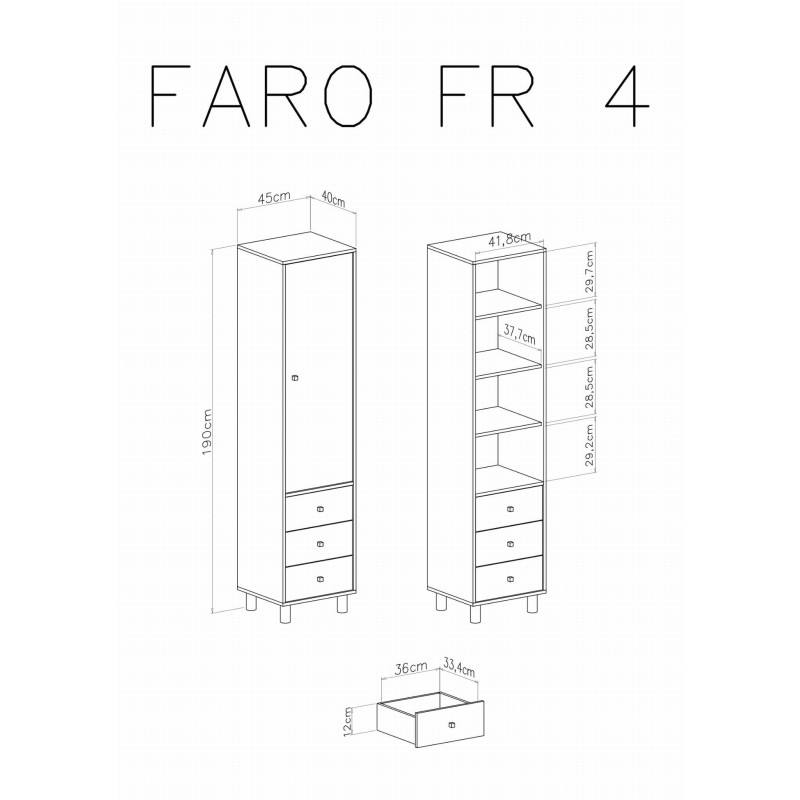 Regał do pokoju młodzieżowego Faro FR4 Biały Lux / Dąb Artisan