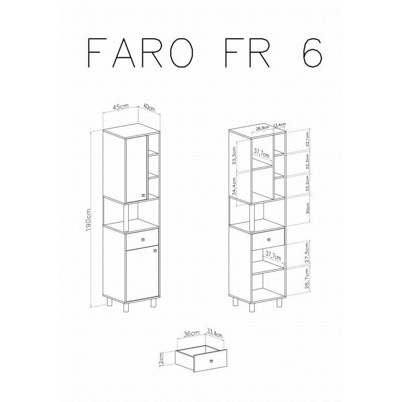 Regał do pokoju młodzieżowego Faro FR6 Biały Lux / Dąb Artisan