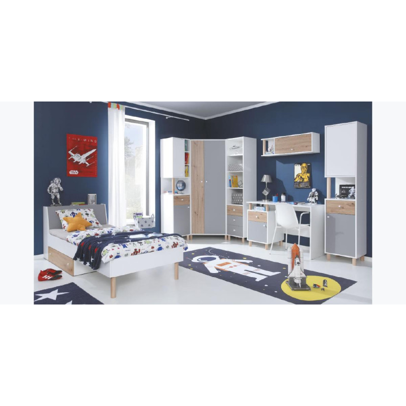 Pojemna szafa do pokoju młodzieżowego Faro FR1 Biały Lux / Dąb