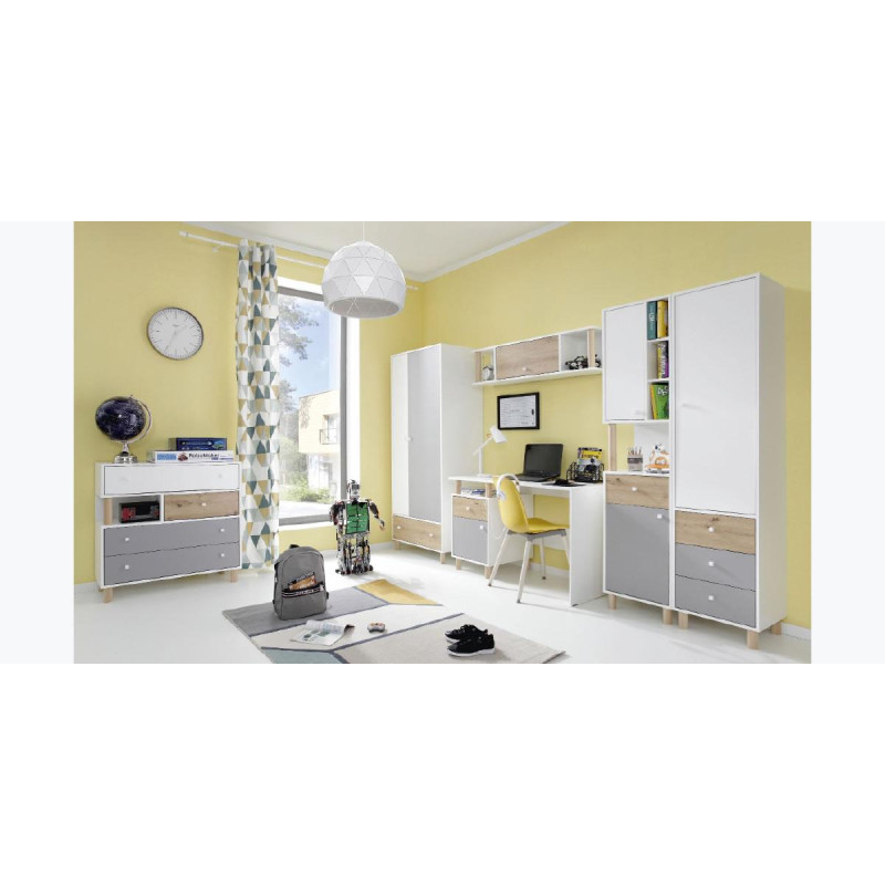 Pojemna szafa do pokoju młodzieżowego Faro FR1 Biały Lux / Dąb