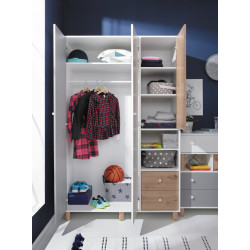 Pojemna szafa do pokoju młodzieżowego Faro FR1 Biały Lux / Dąb
