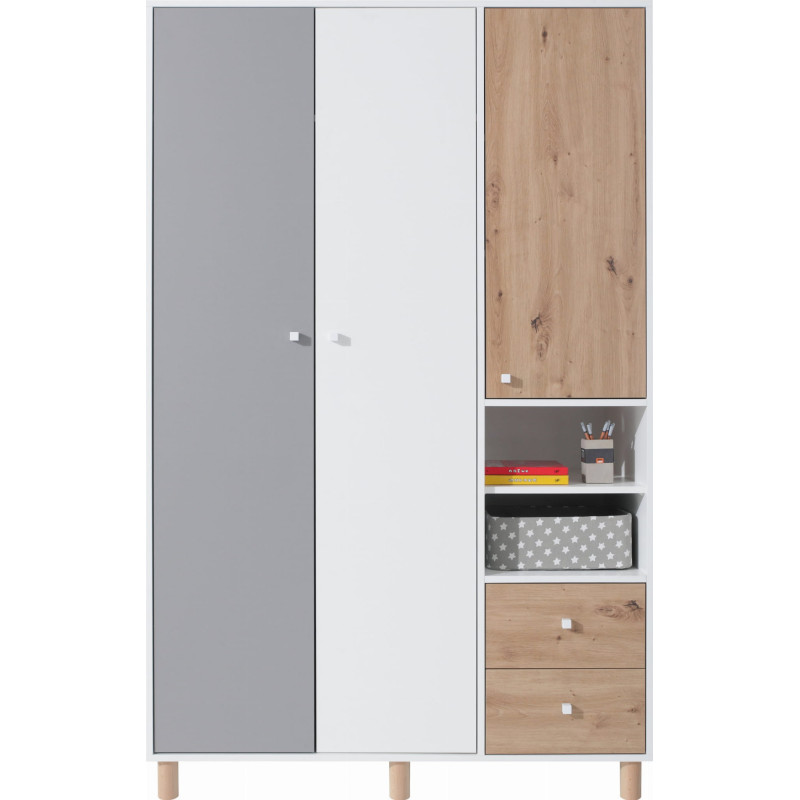 Pojemna szafa do pokoju młodzieżowego Faro FR1 Biały Lux / Dąb