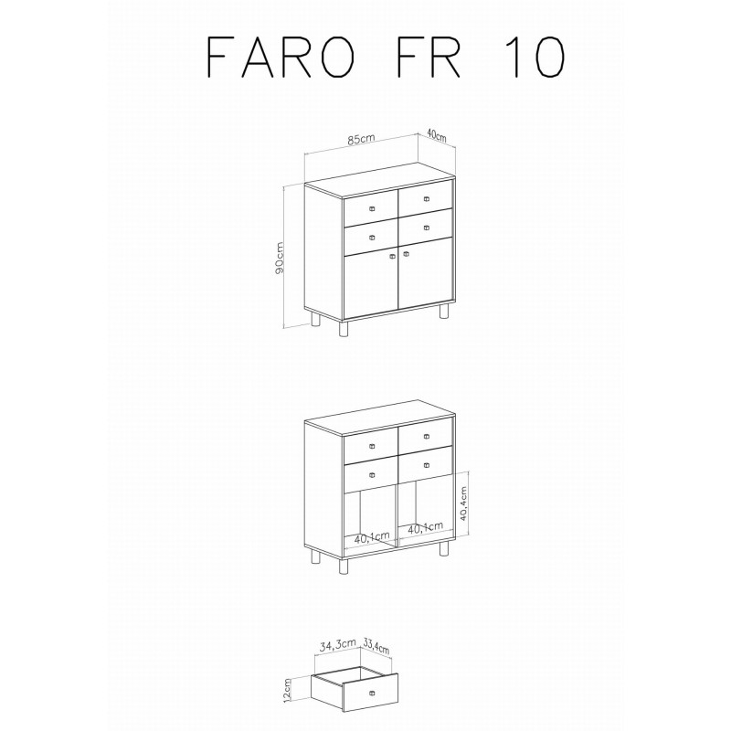 Komoda do pokoju młodzieżowego Faro FR10 Biały Lux / Dąb
