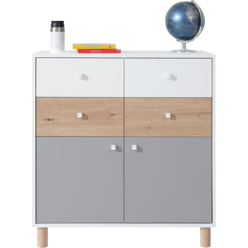Komoda do pokoju młodzieżowego Faro FR10 Biały Lux / Dąb