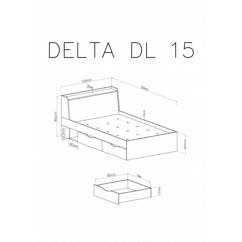 Łóżko 120 z szufladami Delta DL15 Dąb / Antracyt Meblar