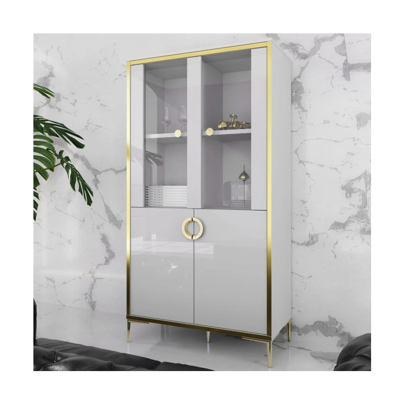 Witryna Golden 2 G2NV621 Biały połysk/złoty Meble Forte