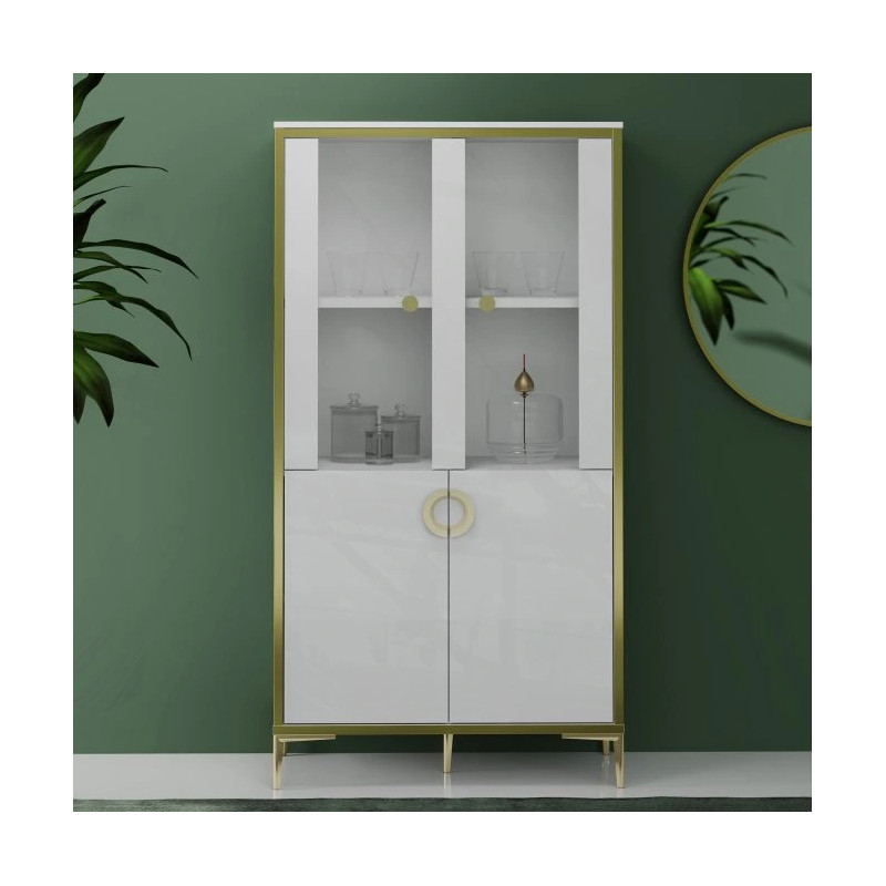 Witryna Golden 2 G2NV621 Biały połysk/złoty Meble Forte