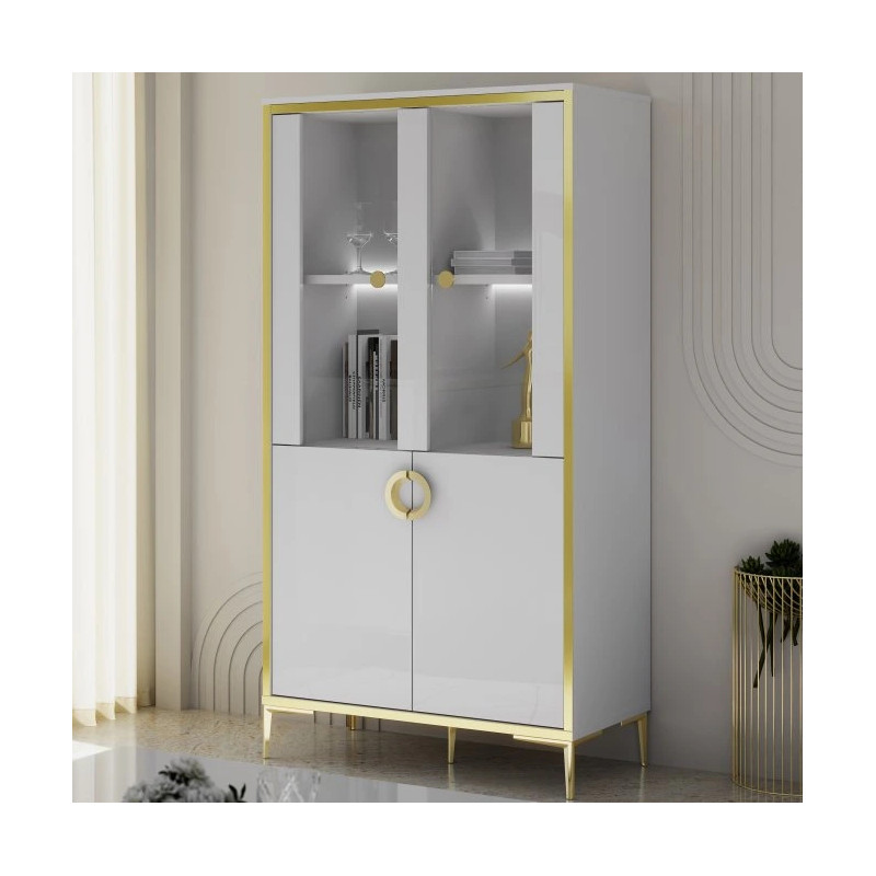 Witryna Golden 2 G2NV621 Biały połysk/złoty Meble Forte