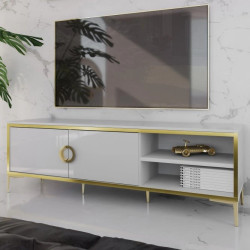 Szafka RTV Golden 2 G2NT131 Biały połysk/złoty Meble Forte