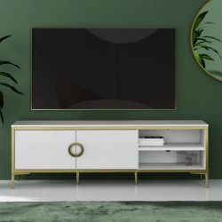 Szafka RTV Golden 2 G2NT131 Biały połysk/złoty Meble Forte