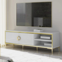 Szafka RTV Golden 2 G2NT131 Biały połysk/złoty Meble Forte