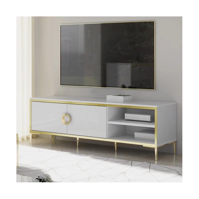 Szafka RTV Golden 2 G2NT131 Biały połysk/złoty Meble Forte