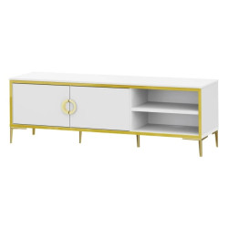 Szafka RTV Golden 2 G2NT131 Biały połysk/złoty Meble Forte