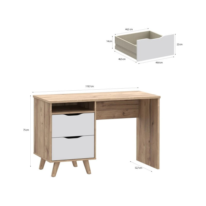 Biurko Vankka VNKB121-L25 Dąb/Biały Meble Forte