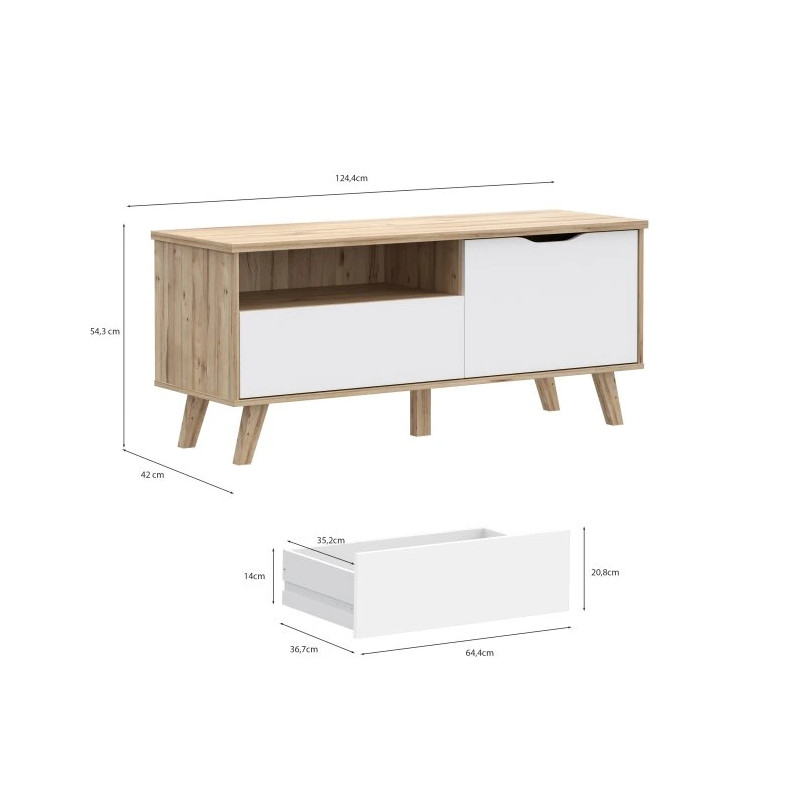 Szafka RTV Vankka VNKT121R Dąb/Biały Meble Forte