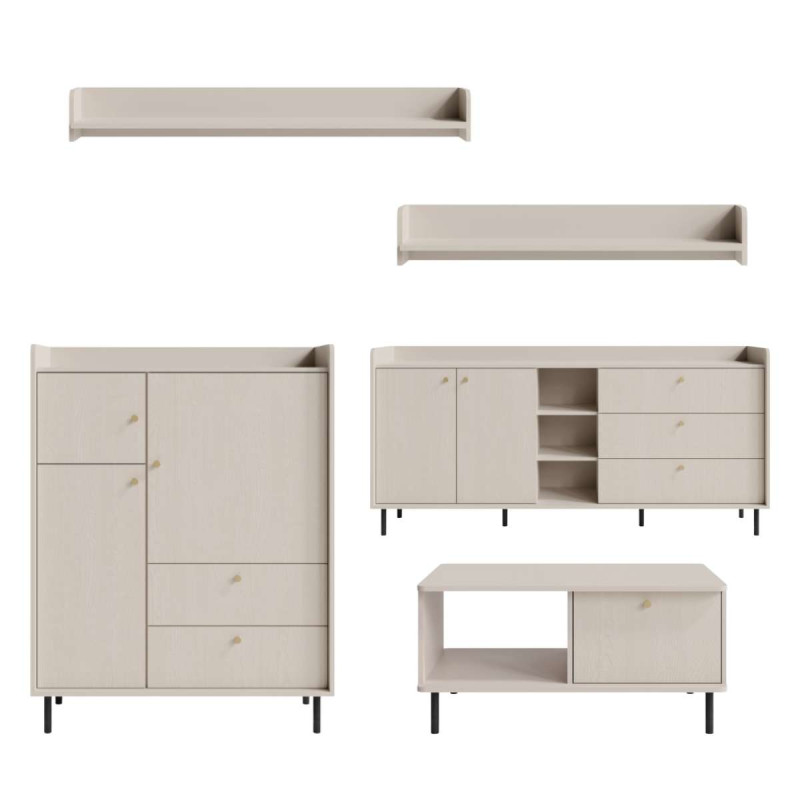Zestaw Mebli Do Salonu GRANDE Beż Piaskowy Styl Skandynawski Zestaw Mebli Do Salonu GRANDE Beż Piaskowy Styl Skandynawski